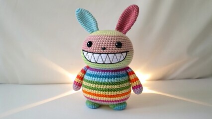 Vibrant and expressive crochet monster toy combining cute and quirky design, suitable for artistic toy branding.