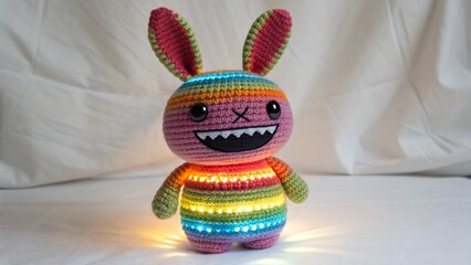 Vibrant and expressive crochet monster toy combining cute and quirky design, suitable for artistic toy branding.