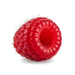 Isolated fresh raspberry fruit close up on white background for healthy eating and food photography