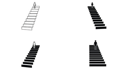 Minimalist depiction of staircases in varying perspectives and tonal values