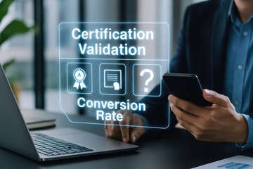 Boost your business growth with smart certification validation and conversion rate optimization using mobile technology in a modern professional office setting