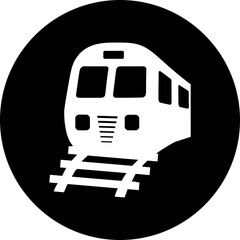 A train on tracks inside a black circle design element for transportation themes use case © ZAK Designs