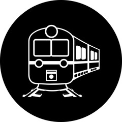 Illustration of a white train on a black circular background with simple and clean line work design style © ZAK Designs