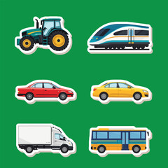 Fototapeta premium Set of Modern Transport Icons Including Car Bus Train Truck and Tractor on a Light Background