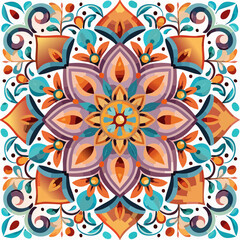 Seamless pattern of ornate floral elements with transparent background
