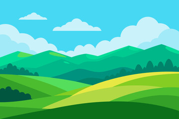 Obraz premium Cartoon landscape with hills and clouds in the sky