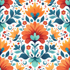 Seamless pattern of colorful floral elements
