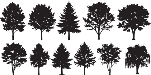 Elegant tree silhouettes for branding and design projects, perfect for nature-themed campaigns and eco-friendly initiatives in minimalist style
