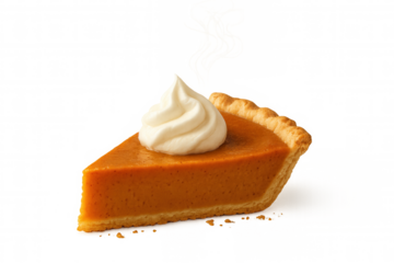 Pumpkin pie slice with whipped cream ready for autumn season and holiday celebrations on transparent background