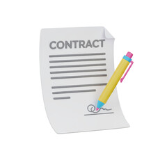 Stylized agreement document being signed using a colorful pen on transparent scene
