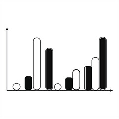 Black and white vector bar graph with rounded columns, showing abstract financial or business data and a highlighted element.