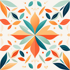 Seamless pattern of orange and teal floral elements