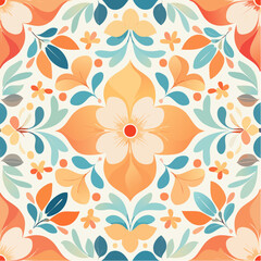Seamless pattern of orange floral elements