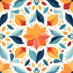 Seamless pattern of floral ornaments and leaves