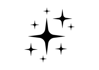 Hand drawn black sparkle stars on a white background simple illustration