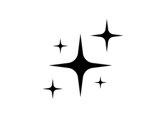 Hand drawn black sparkling starbursts and glitters on white background