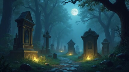 Graveyard scavenger hunt with AR sigils, glowing runes, timed team challenge
