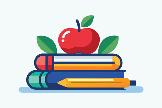 Vibrant school books stacked with a fresh apple offering knowledge and inspiration, perfect for educational resources and back to school campaigns
