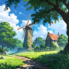 landscape with windmill
