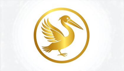 Obraz premium A golden bird emblem, likely a pelican, within a circular frame on a white and subtly textured background, evoking elegance