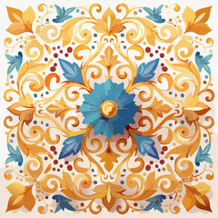 Seamless pattern of ornate golden floral elements