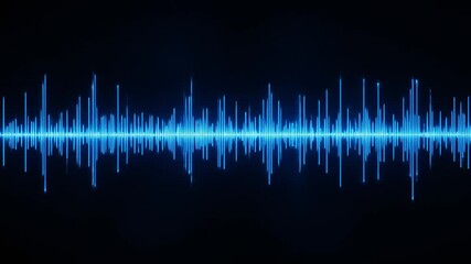 Visualization of glowing blue sound waves with vertical lines and dotted patterns. 4k video - Powered by Adobe