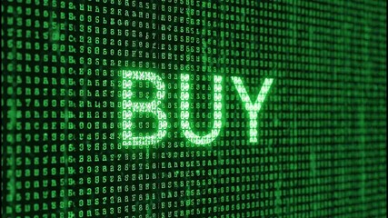 Digital market buy with binary code stream, stock market animated data stream - Powered by Adobe