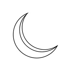 Crescent moon outline drawing on transparent background