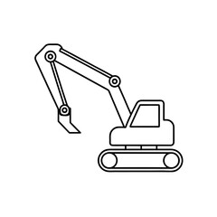 Outline drawing of an excavator on transparent background