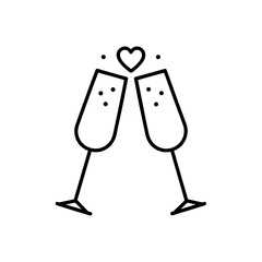 Two champagne glasses toasting on transparent background
