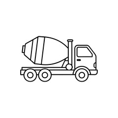 Outlined cement mixer truck art on transparent background