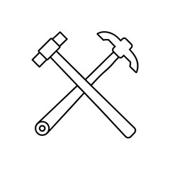 Crossed hammer and pick outline on transparent background