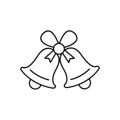 Two bells with a ribbon outline on transparent background