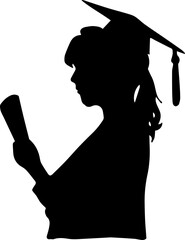 Girl with Graduation Cap Silhouette PNG, Female Student Vector Illustration