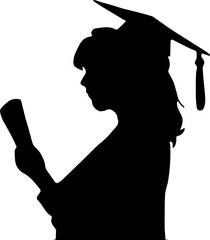 Girl with Graduation Cap Silhouette PNG, Female Student Vector Illustration