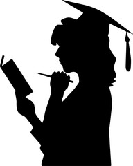 Girl with Graduation Cap Silhouette PNG, Female Student Vector Illustration