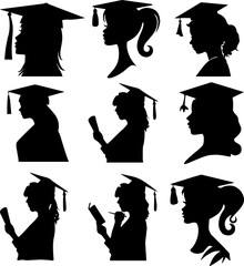 Girl with Graduation Cap Silhouette PNG, Female Student Vector Illustration