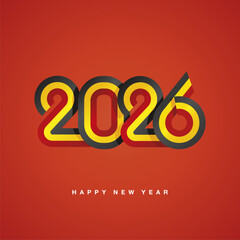 2026 New Year compact black yellow red Belgium ribbon flag numbers design on red background. New Year 2026 concept template greeting card