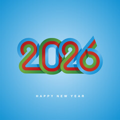 2026 New Year compact light blue red green Azerbaijan ribbon flag numbers design on sky blue background. New Year 2026 concept template greeting card