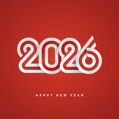 2026 New Year compact white red England ribbon flag numbers design on red background. New Year 2026 concept template greeting card