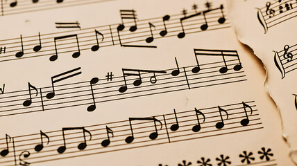 Obraz premium Sheet music with notes and clefs on aged paper