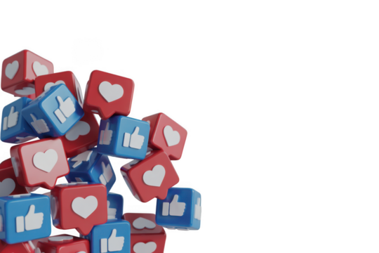 Social media like heart thumb icons isolated on transparent background