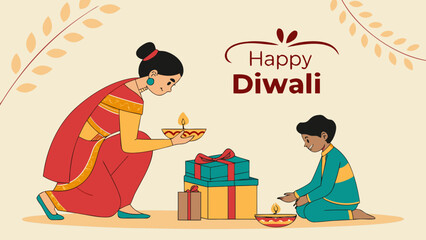 Celebrate Diwali with Family and Light the Lamps of Joy, a Vibrant Scene of Festive Traditions and Love, Perfect for Greeting Cards and Cultural Events