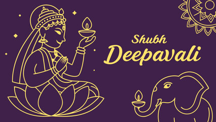 Elegant Shubh Deepavali Celebration Design with Goddess Lakshmi, Elephant, and Mandala for a Vibrant Festival of Lights Greeting Card and Festive Decor