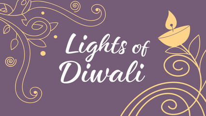 Elegant Diwali Festival Graphic with Traditional Candle and Floral Swirls for Greetings and Celebrations, Wishing Lights of Diwali for Joyous Occasions