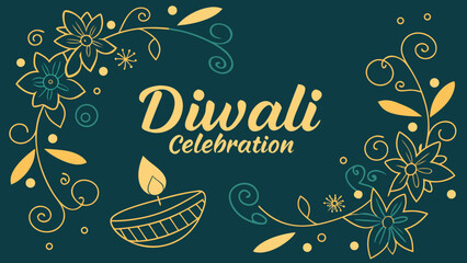 Celebrate Diwali with this festive design featuring glowing diya lamps and elegant floral ornaments, perfect for invitations and holiday greetings