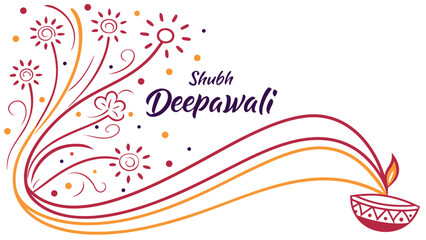 Celebrate Shubh Deepawali with this festive design, perfect for invitations and greetings, featuring traditional diya and floral elements for a vibrant touch