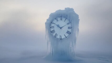 Clock encased in ice abstract concept of time and freezing conditions