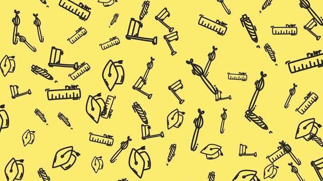 Graduation Education Seamless Pattern Animation on Yellow Background