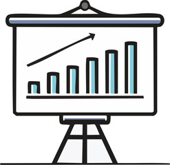 Simple line art of business presentation isolated on white background, Minimal business meeting line drawing vector, Office presentation outline illustration, Team discussing chart simple line art